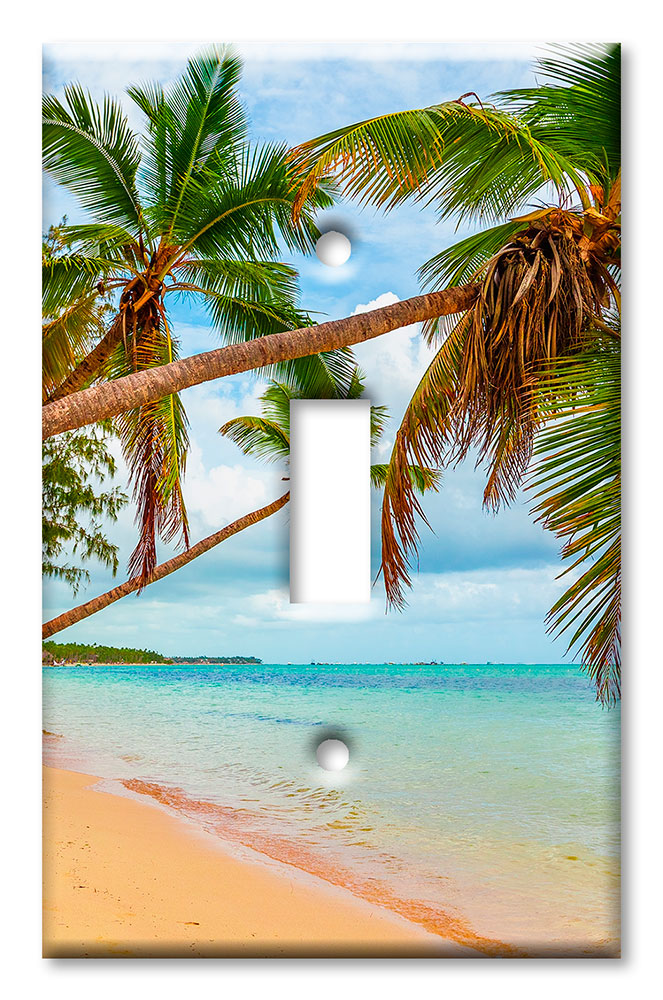 Art Plates - Decorative OVERSIZED Wall Plates & Outlet Covers - Beach Palm Trees Over the Water
