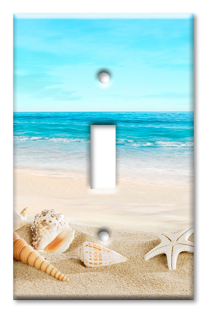 Art Plates - Decorative OVERSIZED Switch Plate - Outlet Cover - Seashells on the Beach
