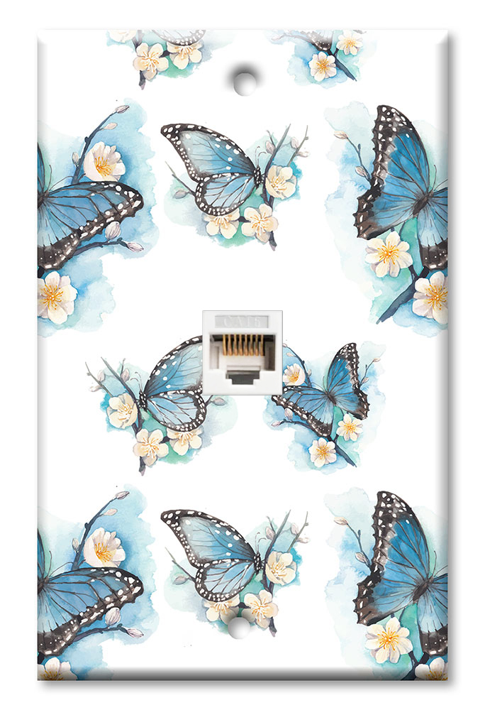 Blue Butterflies on White Flowers - #2856