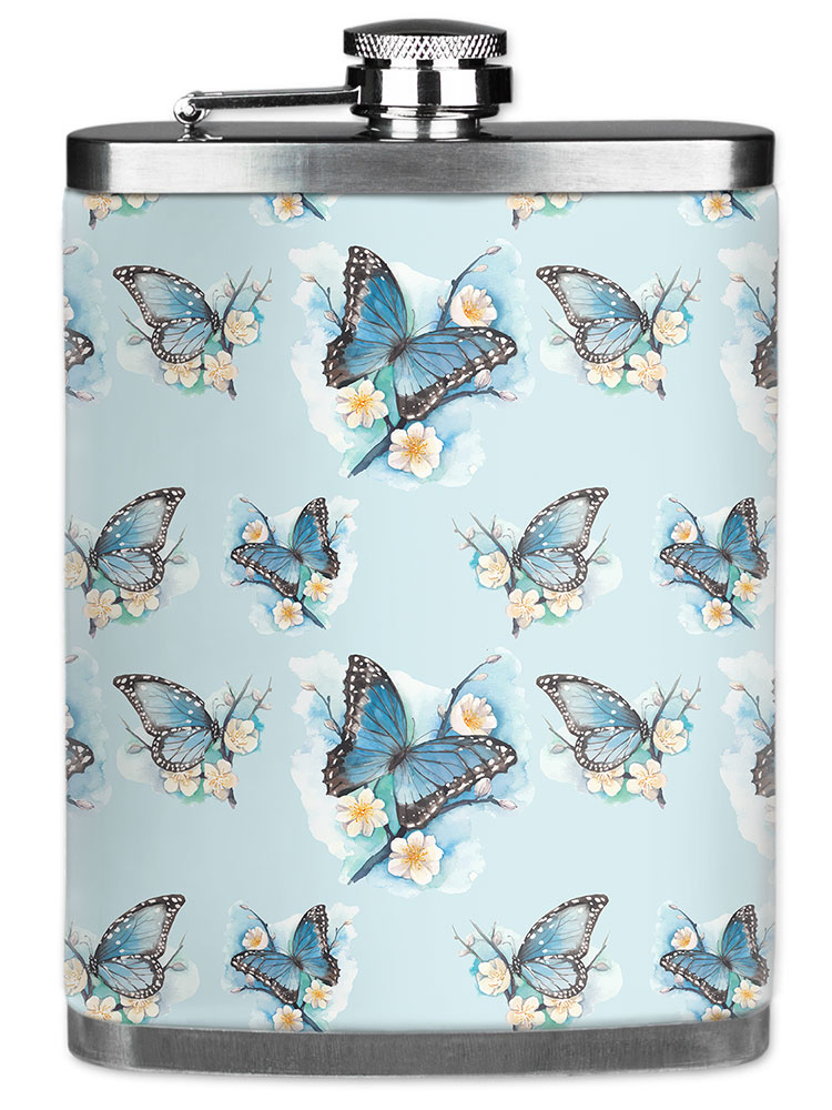 Blue Butterflies on White Flowers - #2856