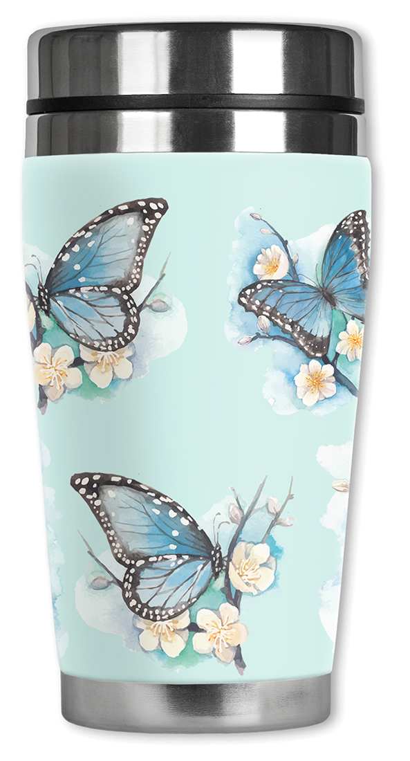 Blue Butterflies on White Flowers - #2856