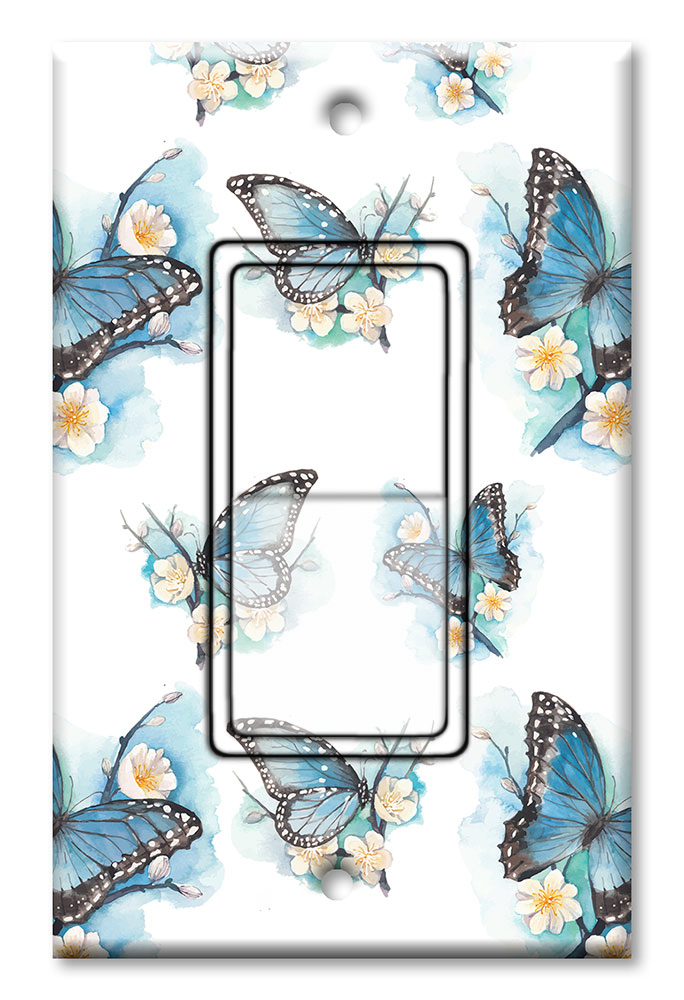 Blue Butterflies on White Flowers - #2856