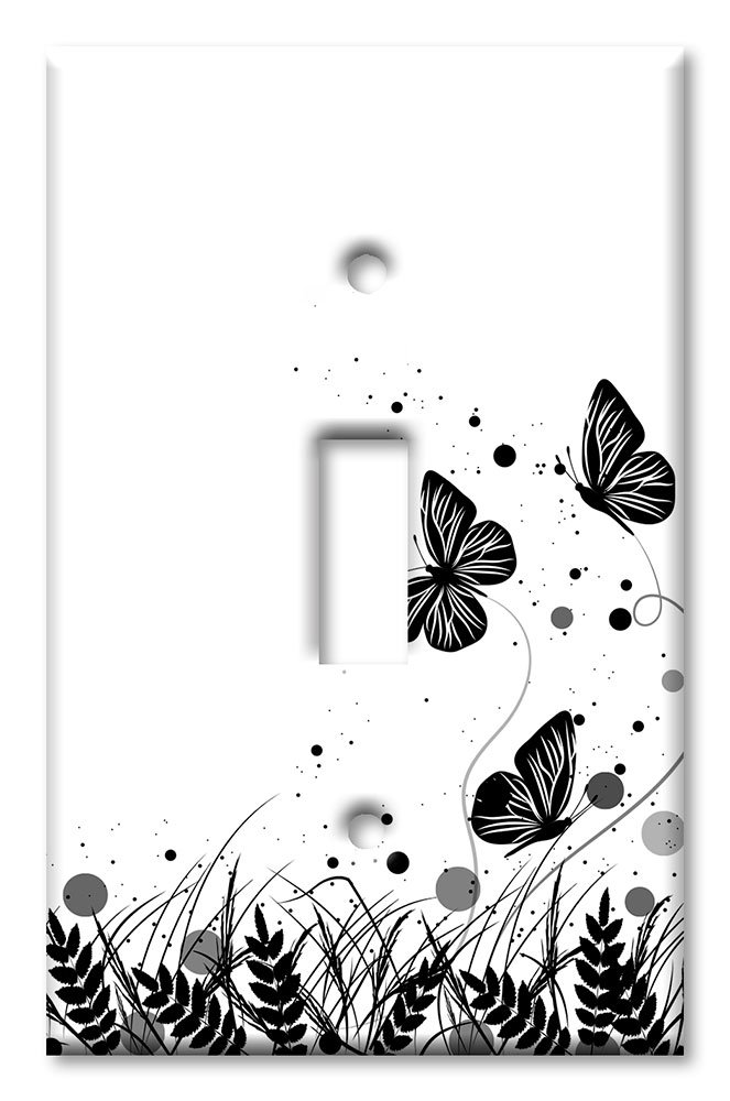 Art Plates - Decorative OVERSIZED Wall Plates & Outlet Covers - Black and White Butterfly