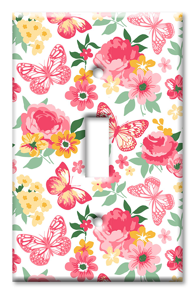 Art Plates - Decorative OVERSIZED Switch Plates & Outlet Covers - Pink and Yellow Butterflies