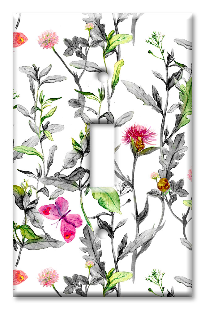 Art Plates - Decorative OVERSIZED Switch Plates & Outlet Covers - Pink Butterflies on leaves