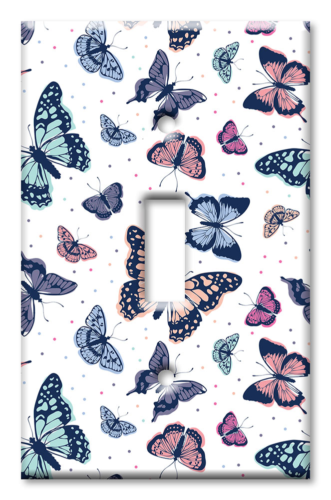 Art Plates - Decorative OVERSIZED Switch Plates & Outlet Covers - Pink, Blue and Green Butterflies