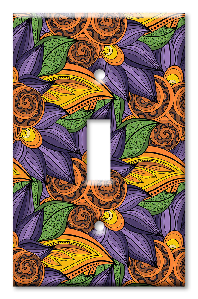 Art Plates - Decorative OVERSIZED Switch Plates & Outlet Covers - Orange and Purple Floral Toss