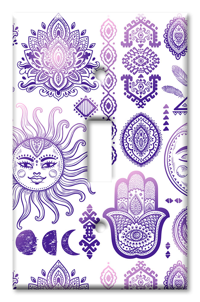 Art Plates - Decorative OVERSIZED Switch Plates & Outlet Covers - Purple Sun and Moon Toss