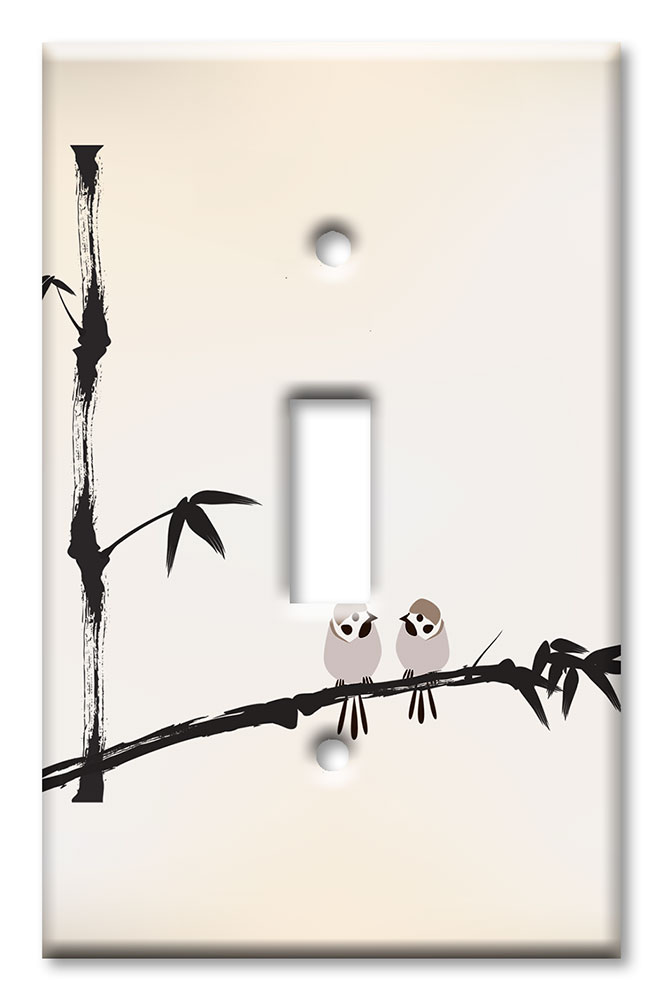 Art Plates - Decorative OVERSIZED Wall Plates & Outlet Covers - Brown Birds on Bamboo