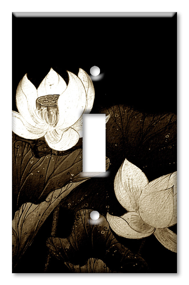 Art Plates - Decorative OVERSIZED Wall Plates & Outlet Covers - Black and White Flowers