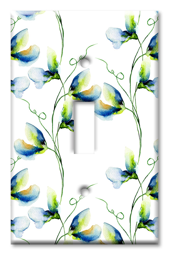Art Plates - Decorative OVERSIZED Wall Plates & Outlet Covers - Blue and White Watercolor Flowers