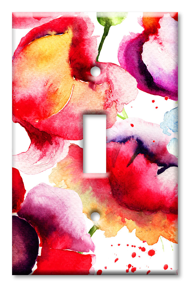 Art Plates - Decorative OVERSIZED Switch Plate - Outlet Cover - Watercolor Flower Painting