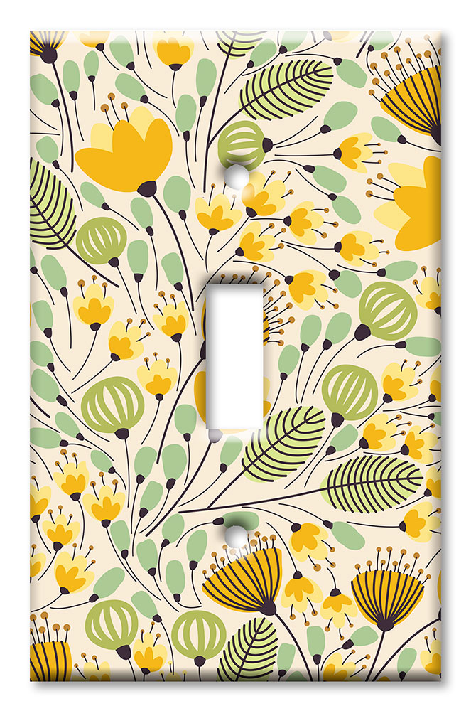 Art Plates - Decorative OVERSIZED Switch Plate - Outlet Cover - Yellow Flower Toss