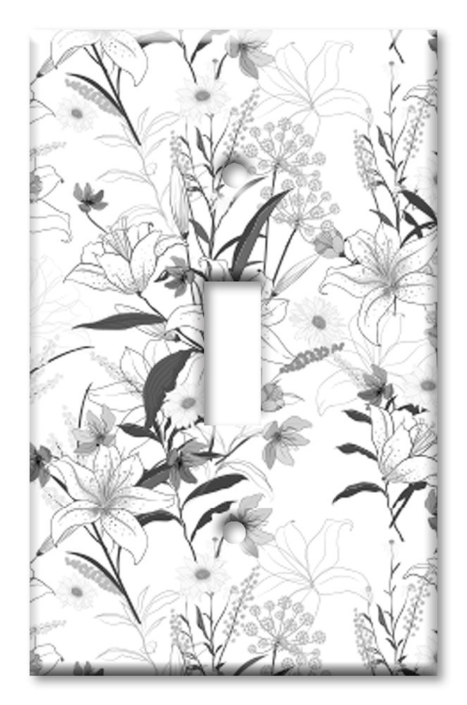 Art Plates - Decorative OVERSIZED Wall Plate - Outlet Cover - Grayscale Floral Line Art