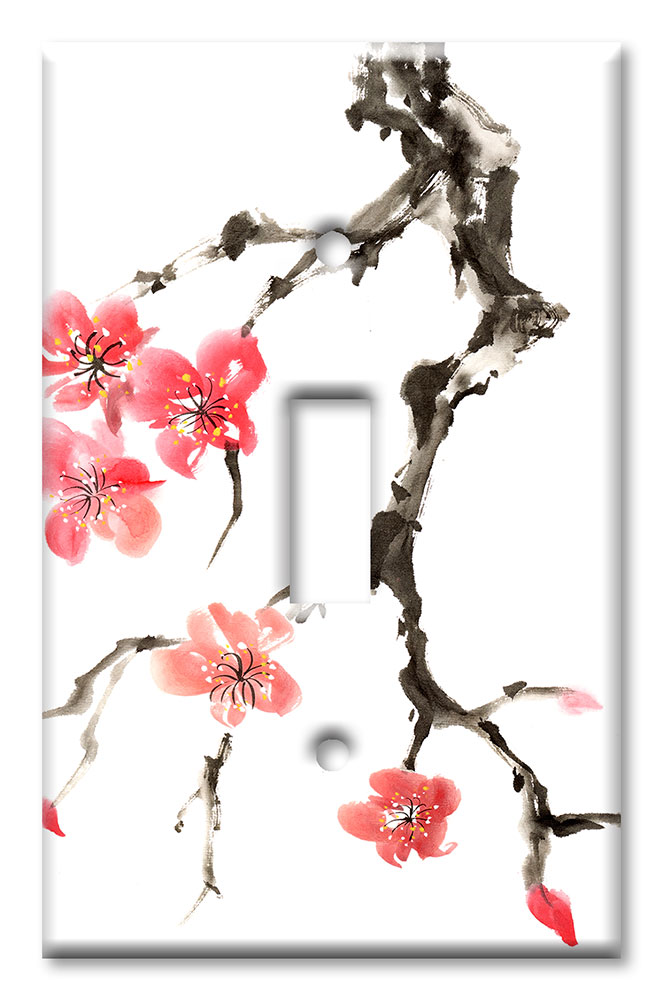 Art Plates - Decorative OVERSIZED Switch Plates & Outlet Covers - Pink Cherry Blossoms