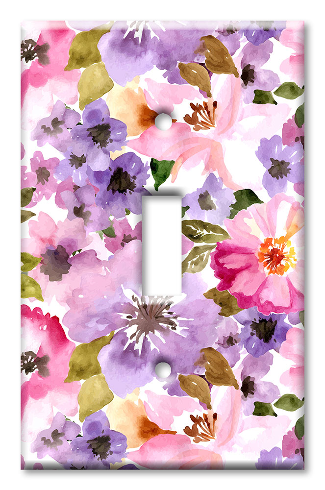 Art Plates - Decorative OVERSIZED Switch Plates & Outlet Covers - Pink and Purple Flower Watercolor
