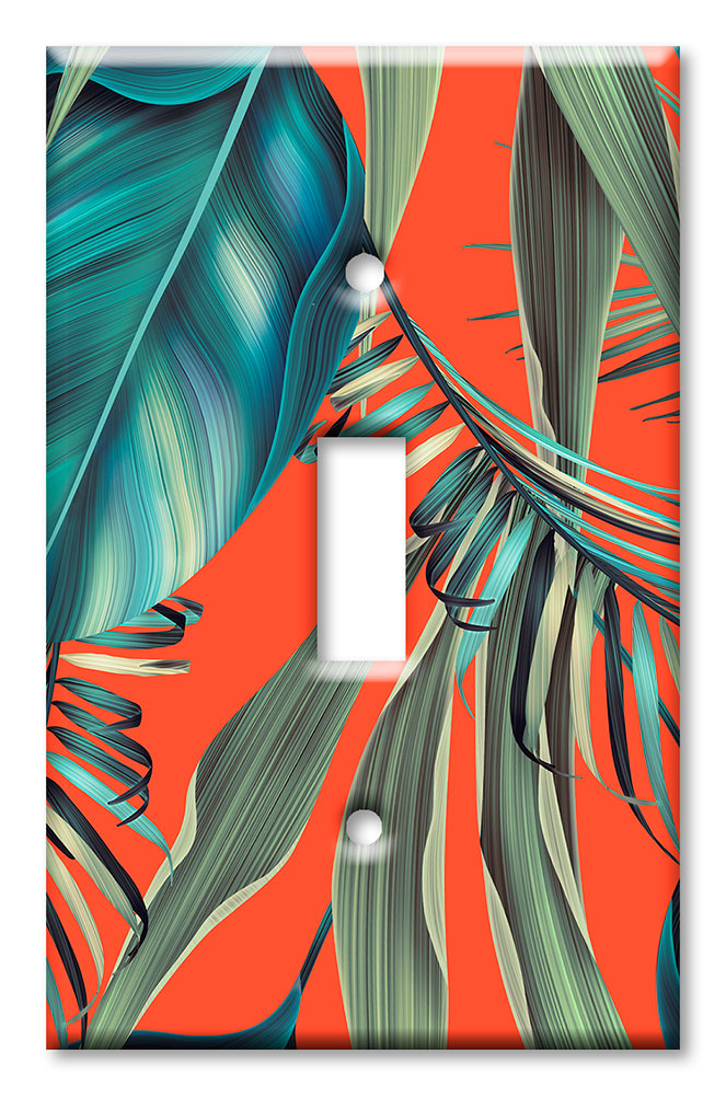 Art Plates - Decorative OVERSIZED Switch Plates & Outlet Covers - Palm Fronds with Orange Background