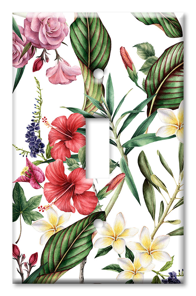 Art Plates - Decorative OVERSIZED Switch Plates & Outlet Covers - Red and White Flowers II