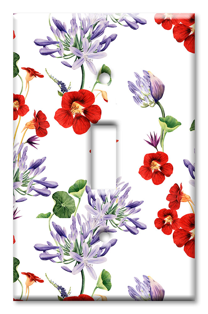Art Plates - Decorative OVERSIZED Switch Plates & Outlet Covers - Red and Purple Flowers