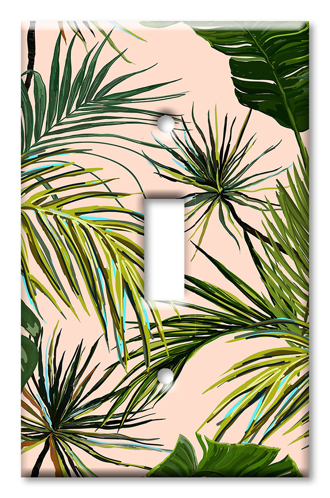 Art Plates - Decorative OVERSIZED Switch Plates & Outlet Covers - Palm Fronds with Tan Background