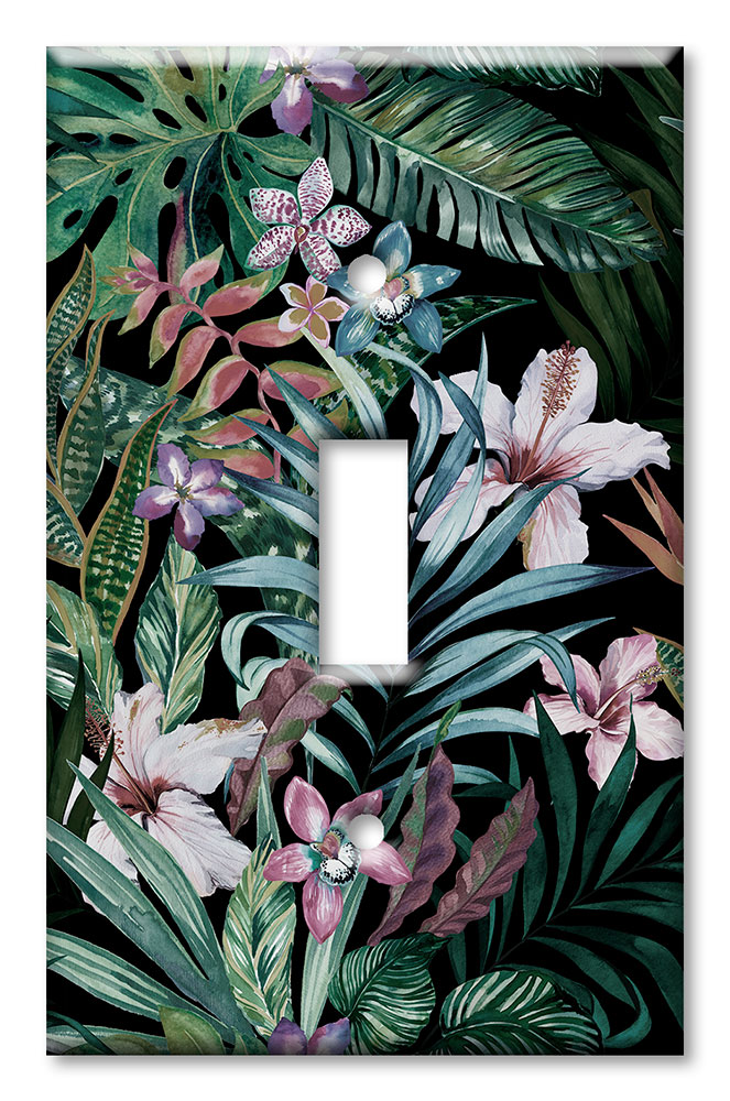 Art Plates - Decorative OVERSIZED Switch Plate - Outlet Cover - Tropical Flowers