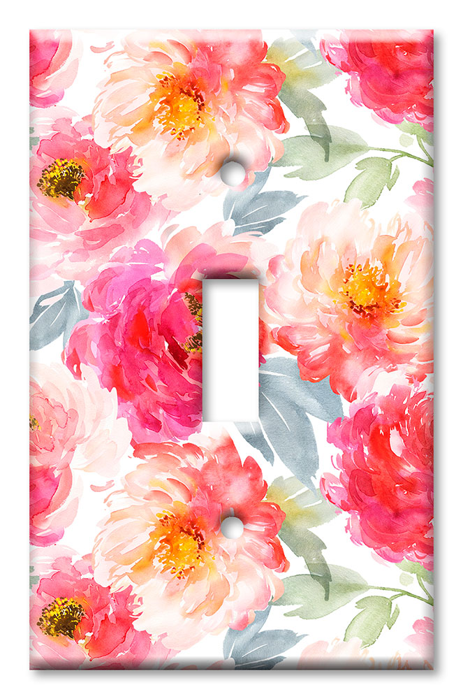 Art Plates - Decorative OVERSIZED Switch Plates & Outlet Covers - Pink Rose Watercolors