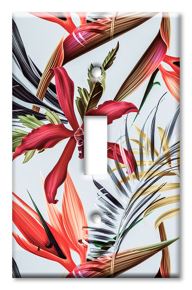 Art Plates - Decorative OVERSIZED Wall Plates & Outlet Covers - Colorful Palm Fronds