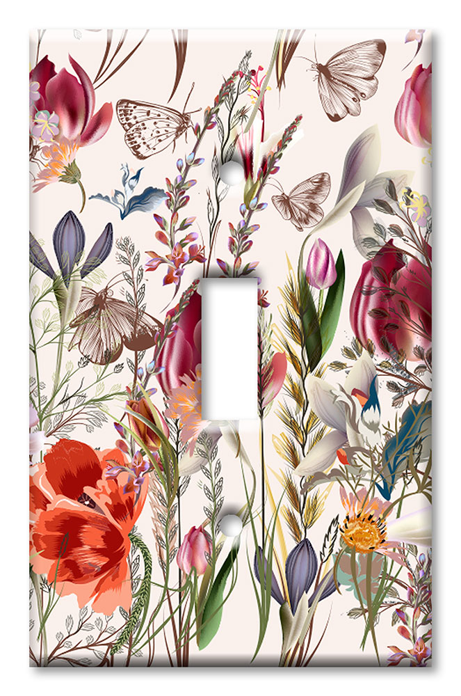 Art Plates - Decorative OVERSIZED Wall Plate - Outlet Cover - Flowers and Butterflies