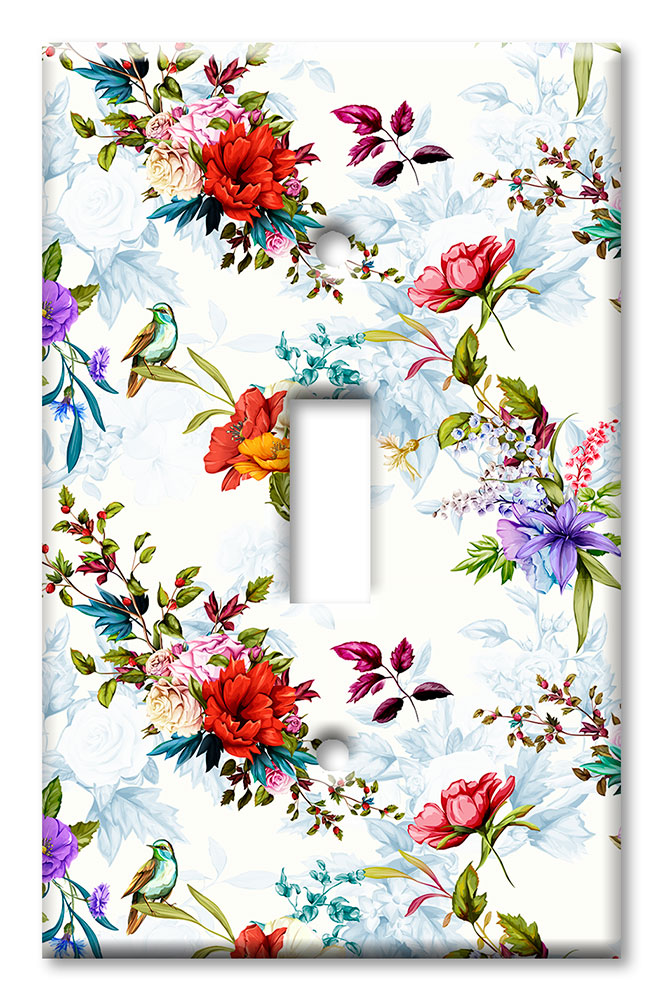Art Plates - Decorative OVERSIZED Wall Plates & Outlet Covers - Colorful Roses and Birds