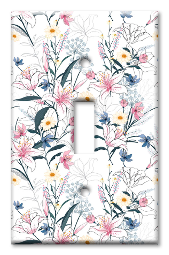 Art Plates - Decorative OVERSIZED Switch Plates & Outlet Covers - Pink Flower Toss