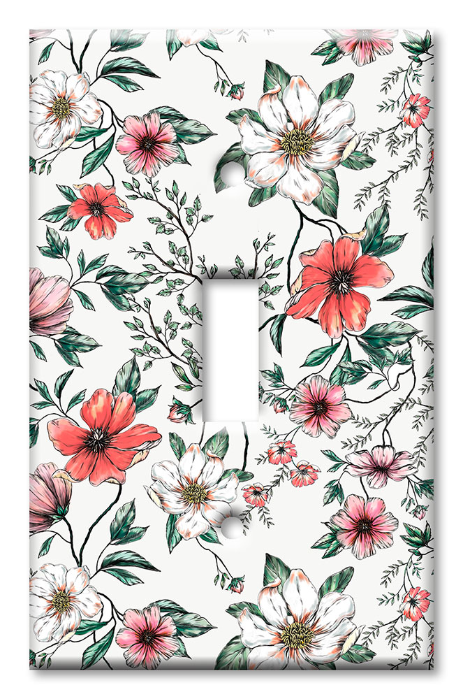 Art Plates - Decorative OVERSIZED Switch Plates & Outlet Covers - Pink and White Flowers