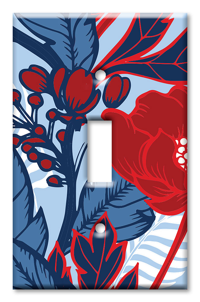 Art Plates - Decorative OVERSIZED Switch Plates & Outlet Covers - Red and Blue Flowers