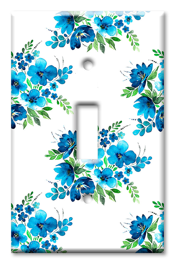 Art Plates - Decorative OVERSIZED Wall Plates & Outlet Covers - Blue Flower Toss