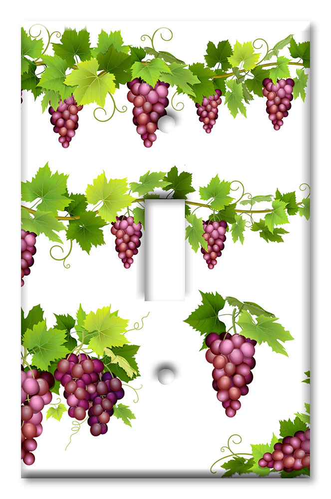 Art Plates - Decorative OVERSIZED Switch Plates & Outlet Covers - Purple Grapes on Vines