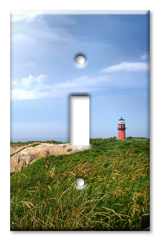 Art Plates - Decorative OVERSIZED Switch Plates & Outlet Covers - Red Lighthouse in The Grass