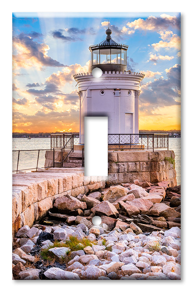 Art Plates - Decorative OVERSIZED Switch Plate - Outlet Cover - White Lighthouse on the Rocks