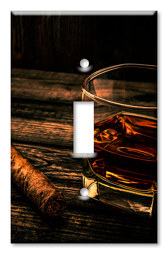 Art Plates - Decorative OVERSIZED Wall Plates & Outlet Covers - Cigar and Whiskey