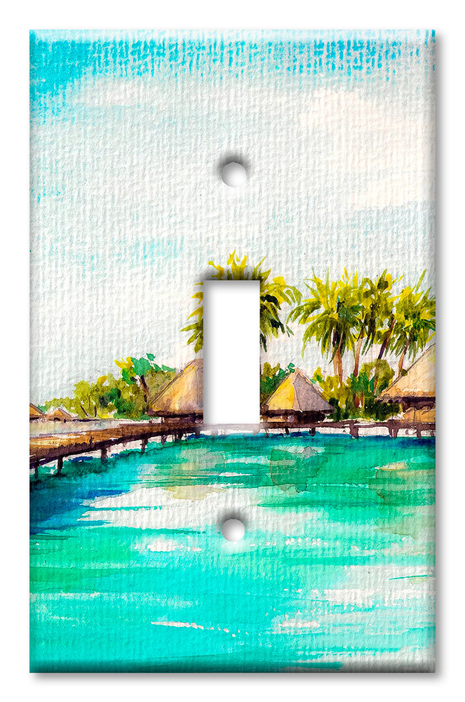 Art Plates - Decorative OVERSIZED Wall Plate - Outlet Cover - Huts on the Water
