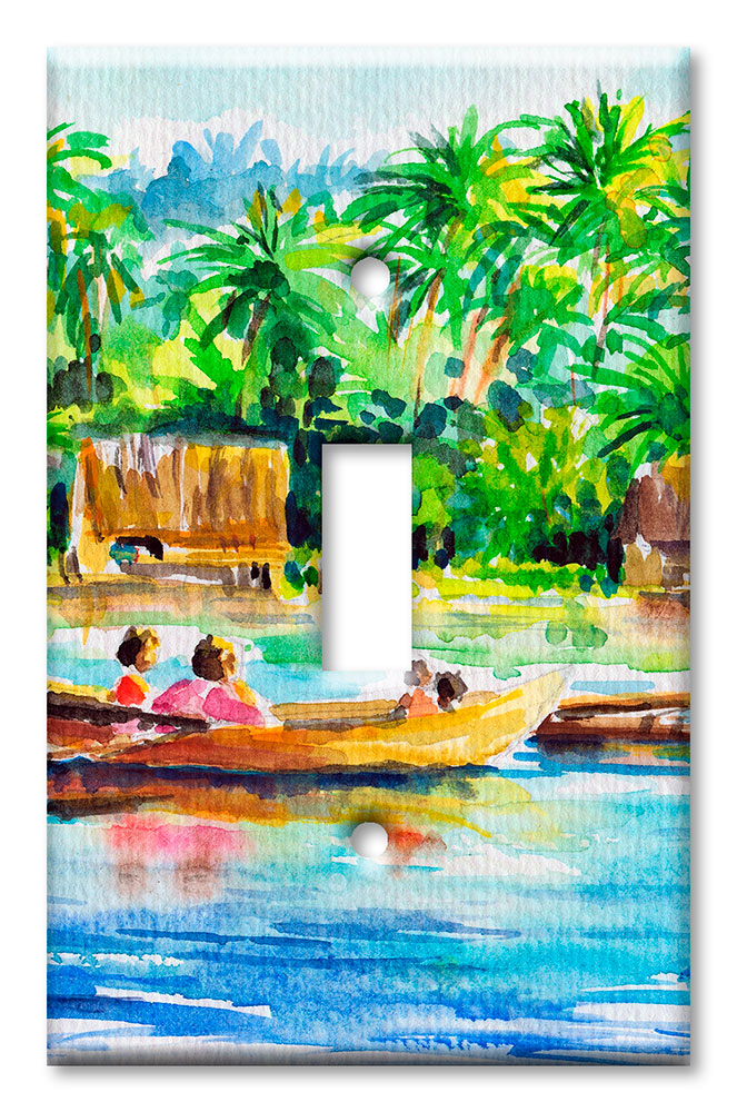 Art Plates - Decorative OVERSIZED Wall Plates & Outlet Covers - Canoes on the River