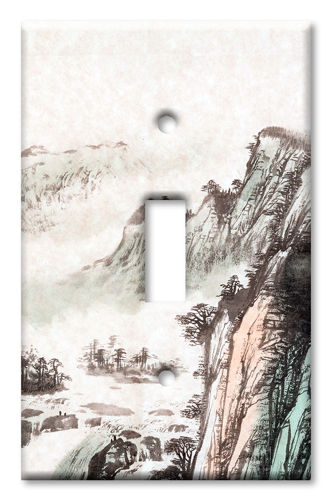 Art Plates - Decorative OVERSIZED Switch Plates & Outlet Covers - Mountain Black and White Painting
