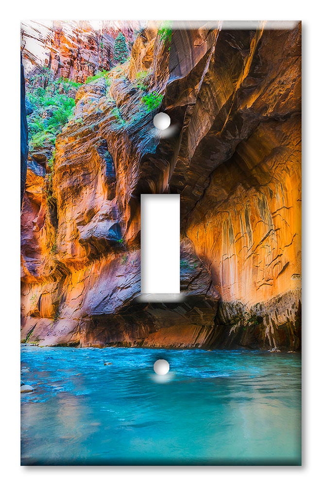 Art Plates - Decorative OVERSIZED Switch Plate - Outlet Cover - River Running in-between Cliffs