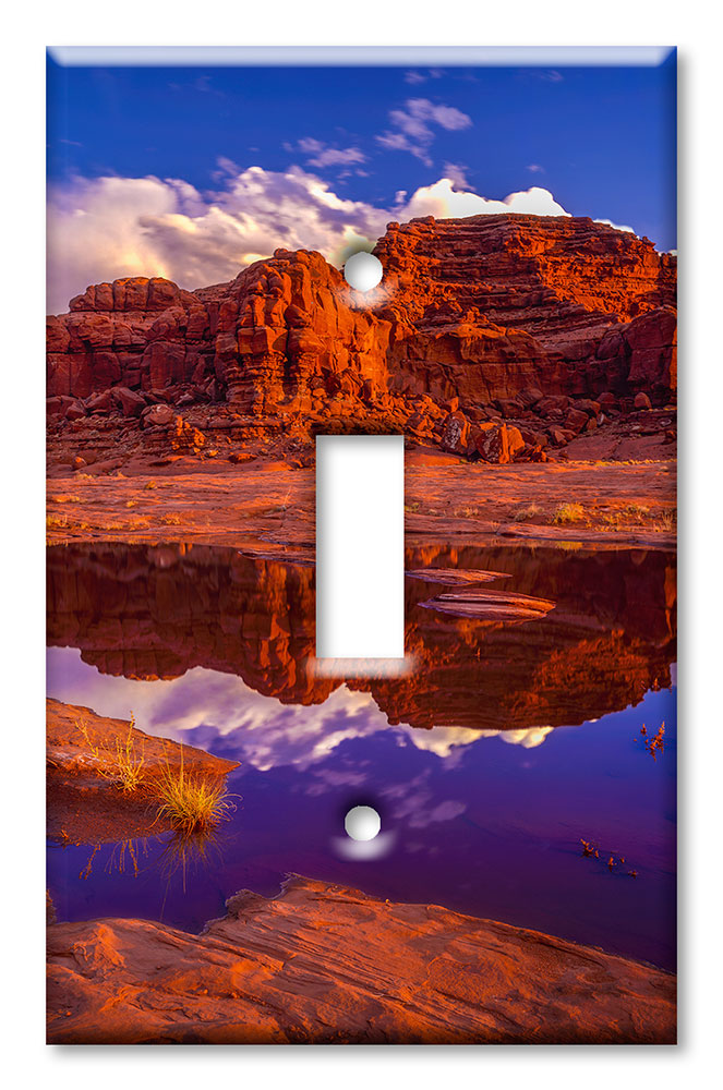 Art Plates - Decorative OVERSIZED Wall Plate - Outlet Cover - Desert Mountain Reflection