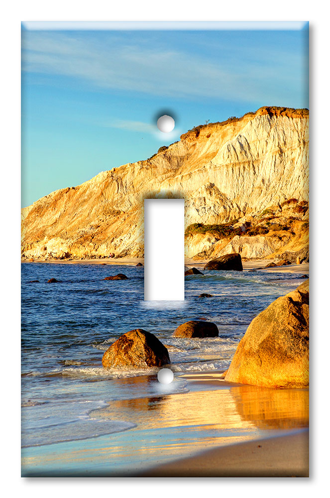 Art Plates - Decorative OVERSIZED Switch Plate - Outlet Cover - White Rock Cliff Beachside