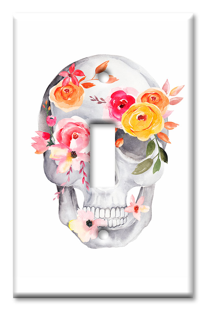 Art Plates - Decorative OVERSIZED Wall Plate - Outlet Cover - Floral Skull
