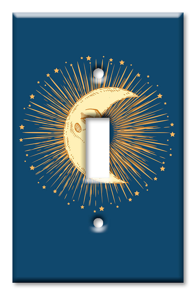 Art Plates - Decorative OVERSIZED Wall Plate - Outlet Cover - Golden Moon with Blue Background