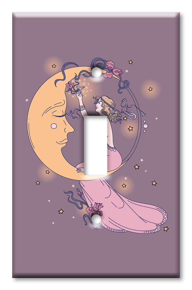Art Plates - Decorative OVERSIZED Switch Plates & Outlet Covers - Moon and Woman with Purple Background