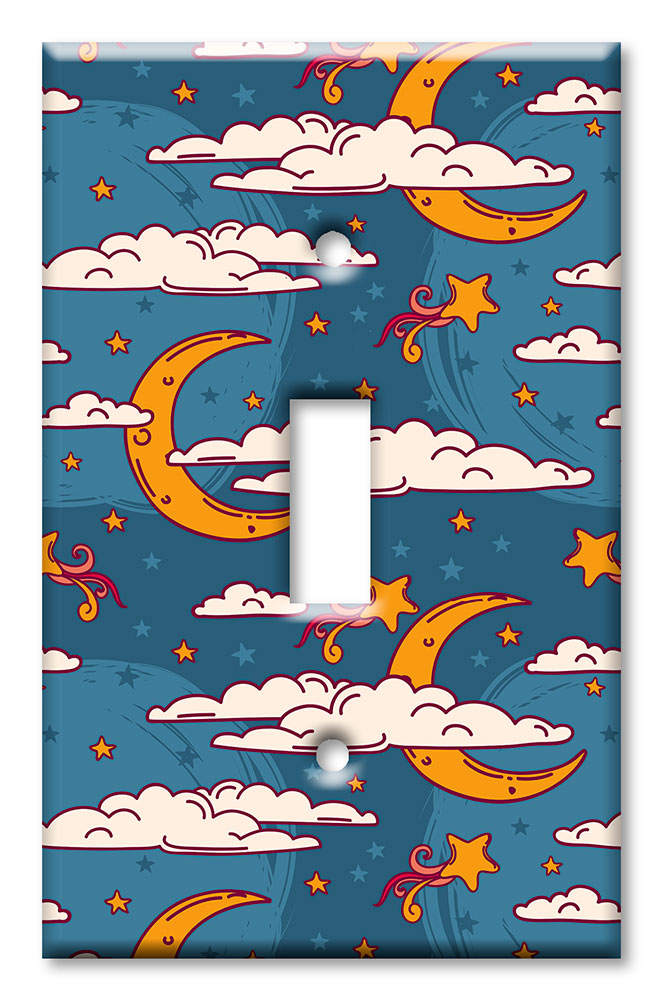 Art Plates - Decorative OVERSIZED Switch Plates & Outlet Covers - Moon and Clouds Toss