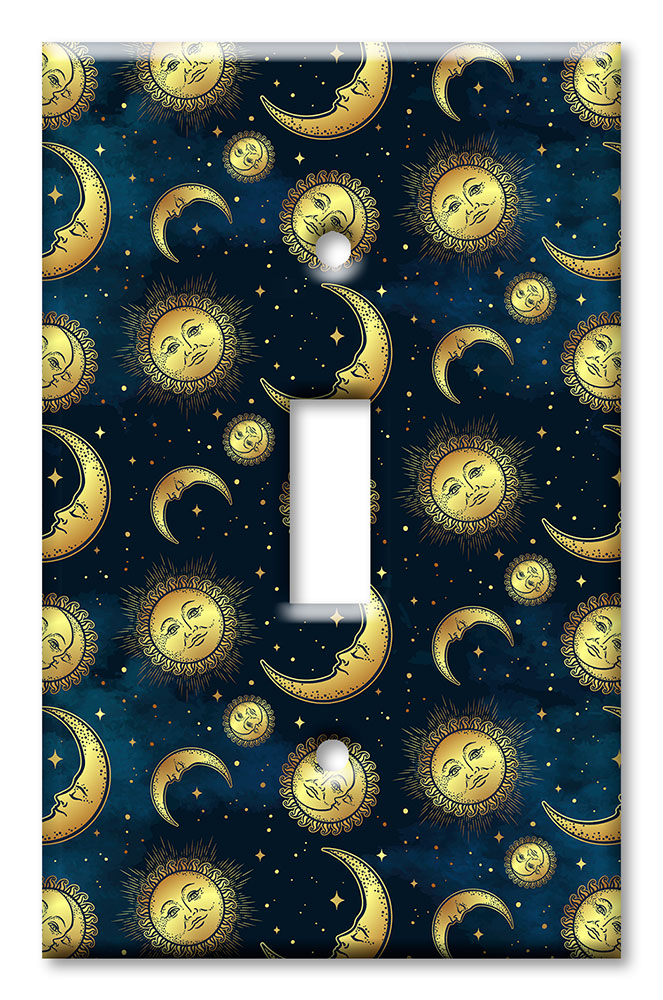 Art Plates - Decorative OVERSIZED Wall Plate - Outlet Cover - Golden Moon and Suns
