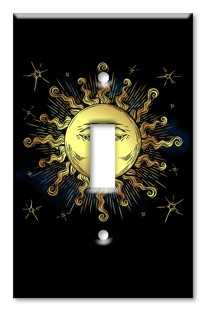 Art Plates - Decorative OVERSIZED Wall Plate - Outlet Cover - Golden Sun on Dark Background