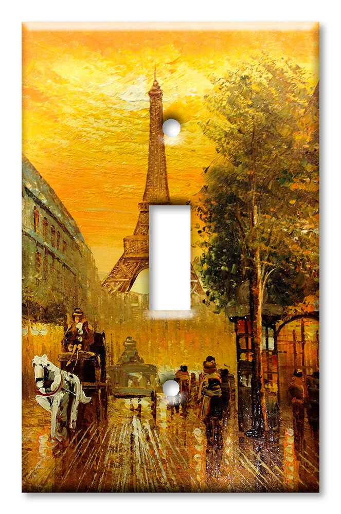 Art Plates - Decorative OVERSIZED Wall Plate - Outlet Cover - Eiffel Tower Painting